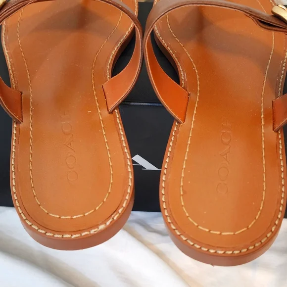 NWT Coach Lesli Leather Sandal Saddle Color - Picture 7 of 9